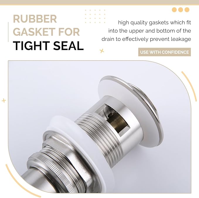 Angle Simple Bathroom Sink Drain with Overflow, Brass Pop Up Sink Drain Stopper Brushed Nickel