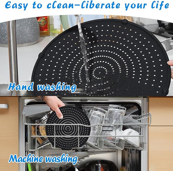 Silicone Splatter Screen, Silicone Splatter Screen for Frying Pan 13", Foldable Grease Guard Heat Resistant Oil Splash Guard, Non-Stick, For Daily Cooking and Baking(Black）