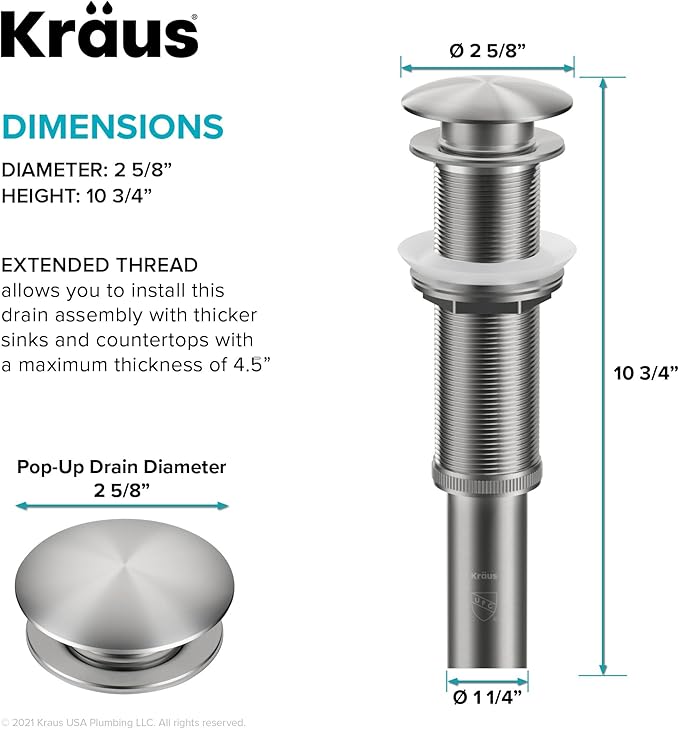 KRAUS Pop-Up Drain in Satin Nickel, PU-10SN