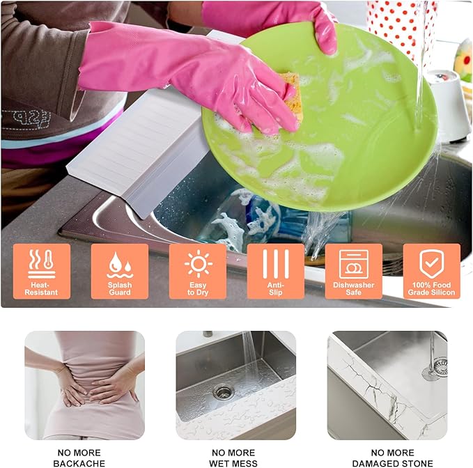 kitchen Silicone Sink Splash Guards & Edge Protector, 4"X20", Pure Silicone, Open Edge Protector Can Be Cut & DIY, Fits All Sinks
