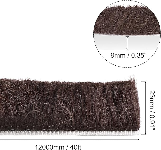 uxcell Weather Stripping Brush, 40ft L x 0.35" W x 0.9" H Self-Adhesive Seal Weatherstrip Sweep Brush Brown for Door Window
