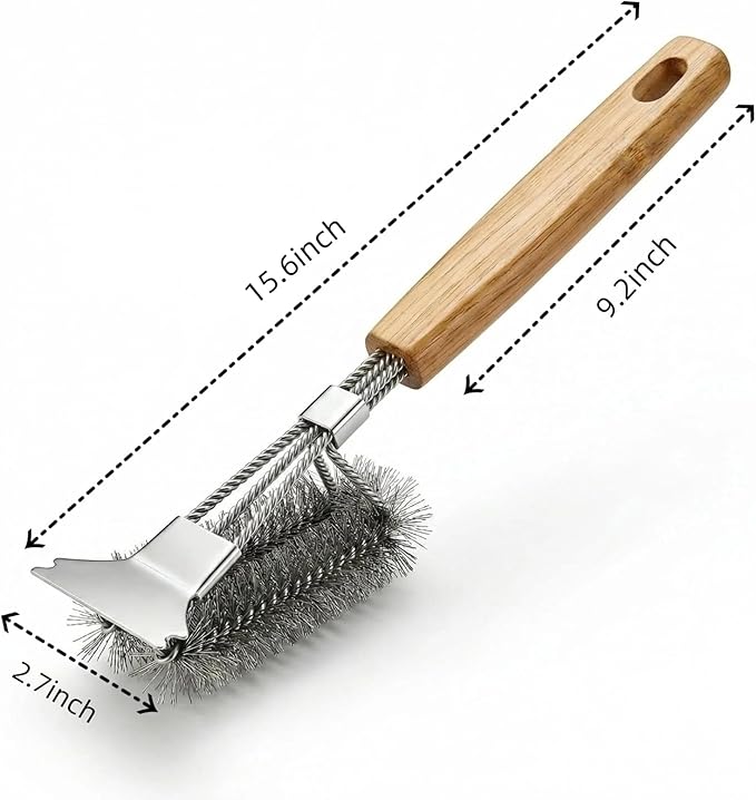 Grill Brush for Outdoor Grill - BBQ Grill Brush Stainless Steel with Scraper &Wooden Handle, Grill Cleaning Brush for Gas/Charcoal Grill, 2-Pack BBQ Cleaning Brush Grill Accessories Gift for Men Dad