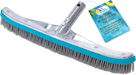U.S. Pool Supply Pool Brush Head for Inground Pools - 18" Stainless Steel Pool Brush, Metal Wire Bristles, Underwater Scrubber Brushes - Remove Calcium Build-Up on Tiles, Rust Stains on Concrete Walls