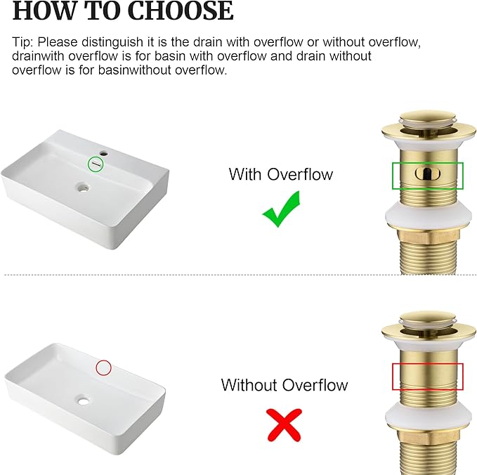 Pop up Sink Drain Stopper for Bathroom Vessel Vanity Sink Art Basin Brushed Gold, Small Cap with Overflow, Metal Pop-up Drain Strainer with Detachable Basket Stopper