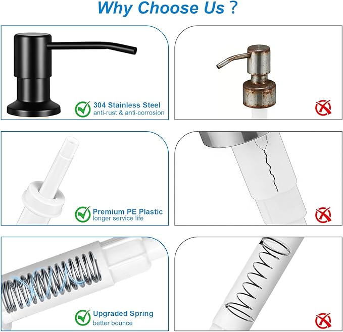 Soap Dispenser for Kitchen Sink, Upgrade Built in Sink Soap Dispenser, Countertop Sink Soap Dispenser Pump with 47" Extension Tube kit, No Need More Refills (Black)