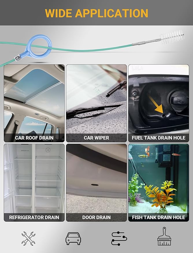 2-Packs Auto Sunroof Drain Cleaning Tool,78 Inch Flexible Drain Brush Pipe Cleaners for Car,Tube Cleaning Brush Slim Drain Dredging Tool Perfect for Car Sunroof,Windshield Wiper Drain Hole