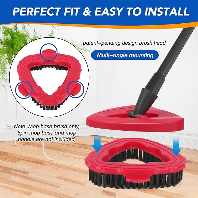 2 Pack Scrub Brush Head Compatible with O Cedar EasyWring Spin Mop 1-Tank System, 5.9" Triangle Heavy-Duty Stiff Bristle Mop Scrubber Attachment for Tile, Grout, Shower, Kitchen & Deck Deep Cleaning