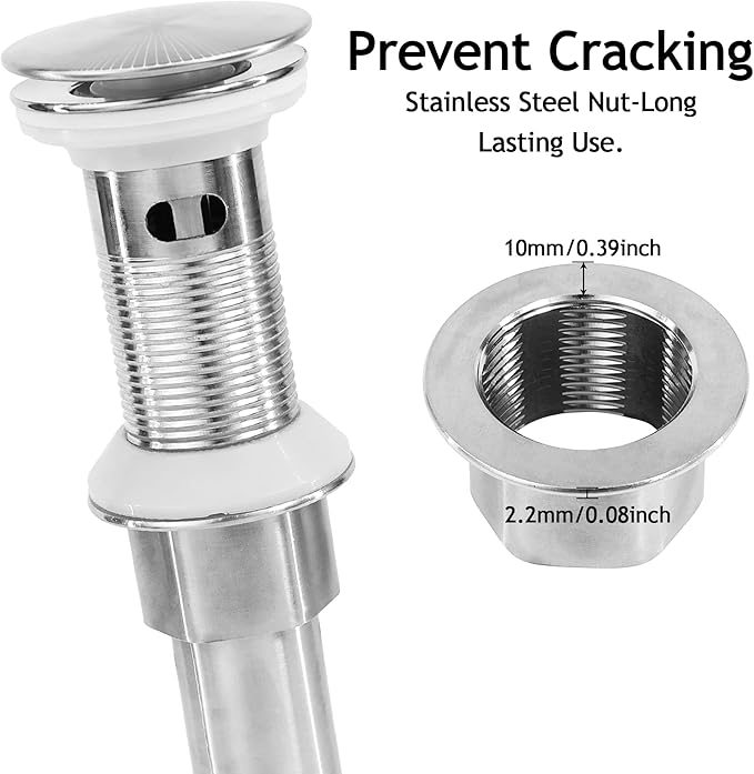 Bathroom Sink Drain,4 Pack Drain Stopper with Overflow,Pop Up Drain Assembly with Detachable Strainer Basket,Built-in Anti-Clogging, Stainless Steel Nut Brushed Nickel