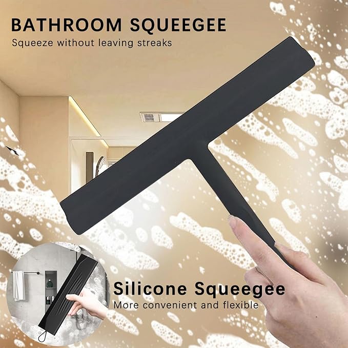 2PACK Shower Squeegee for Glass Doors, All-One-Piece Silicone with Built-in Hook Design for Easy Hanging and Cleaner Tool, for Bathroom, Glass, Kitchen, Tile Wall, Car