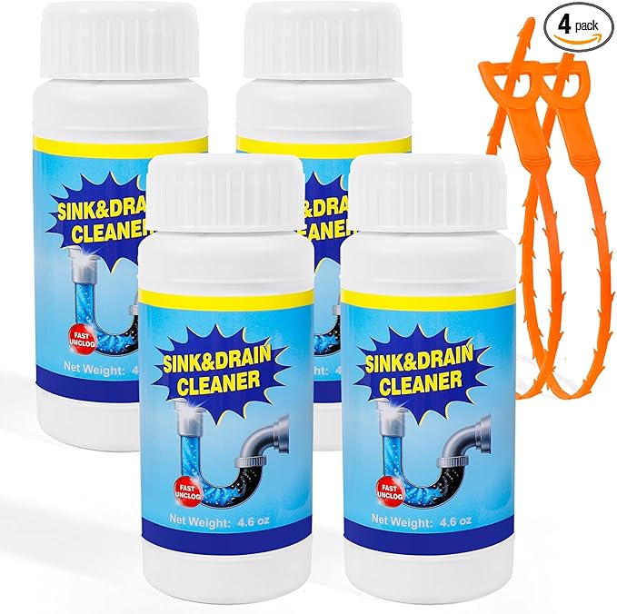 Sink and Drain Cleaner Powder for Kitchen and Bathroom Sinks Shower Tub - Drain Clog Remover Unclogging Cleaner for Daily Cleaning (4 Pack)