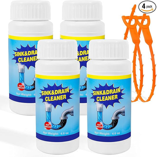 Sink and Drain Cleaner Powder for Kitchen and Bathroom Sinks Shower Tub - Drain Clog Remover Unclogging Cleaner for Daily Cleaning (4 Pack)