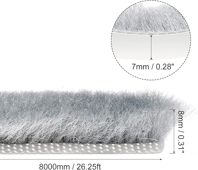 uxcell Weather Stripping Brush, 26ft L x 0.3" W x 0.3" H Self-Adhesive Seal Weatherstrip Sweep Brush Gray for Door Window