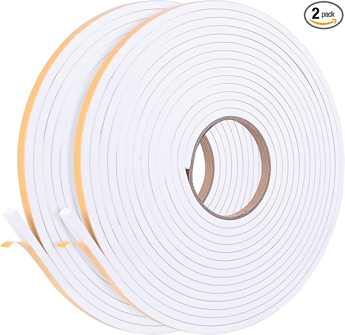 Kikerike Self Adhesive Foam Tape Weatherstrip 1/4In x 1/4In x 33Ft High Density Foam Insulation Strips Seal Weather Stripping with Strong Adhesive for Door and Window Sound Isolation Soundproofing