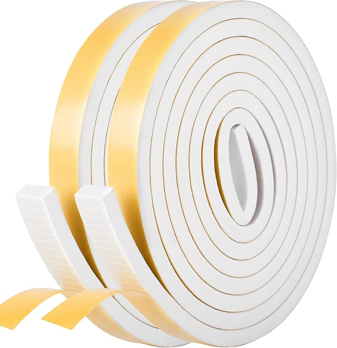 Kikerike Self Adhesive Foam Tape Weatherstrip 3/4in x 3/8in x 20Ft High Density Foam Insulation Strips Seal Weather Stripping with Strong Adhesive for Door and Window Sound Isolation Soundproofing