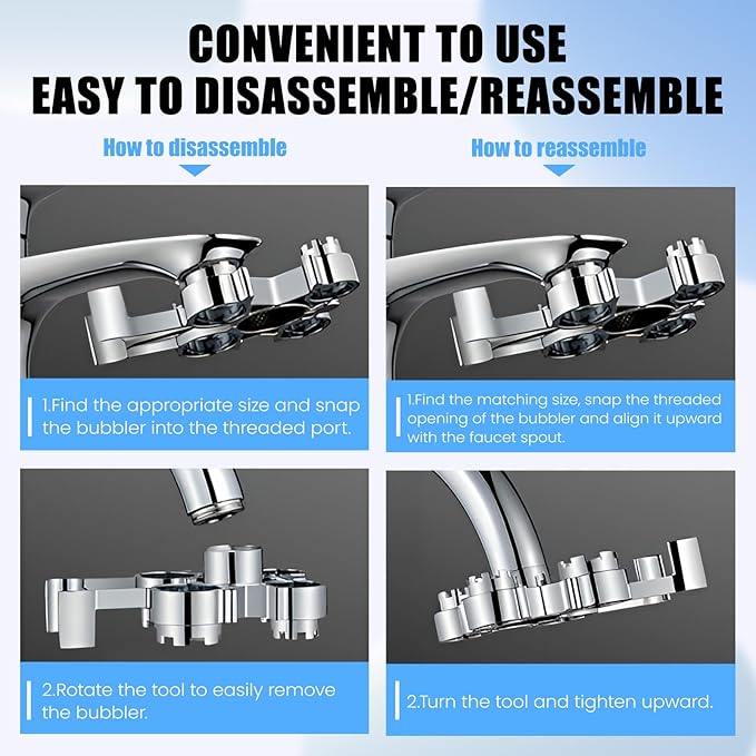 Upgraded 12-in-1 Metal Faucet Aerator Removal Tool，Heavy-Duty Removal Key for Hidden Thread&Housing Aerators, Wrench Removal Tool for Home Plumbing Repair