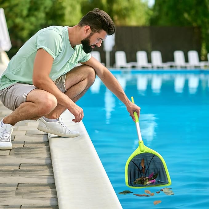 Mowend Pool Net Total Length 26.8 inches, Swimming Pool Skimmer Net with Aluminum Pole for Fast Cleaning Ponds, Hot Tub, and Spas, Pool Cleaner Supplies and Accessories