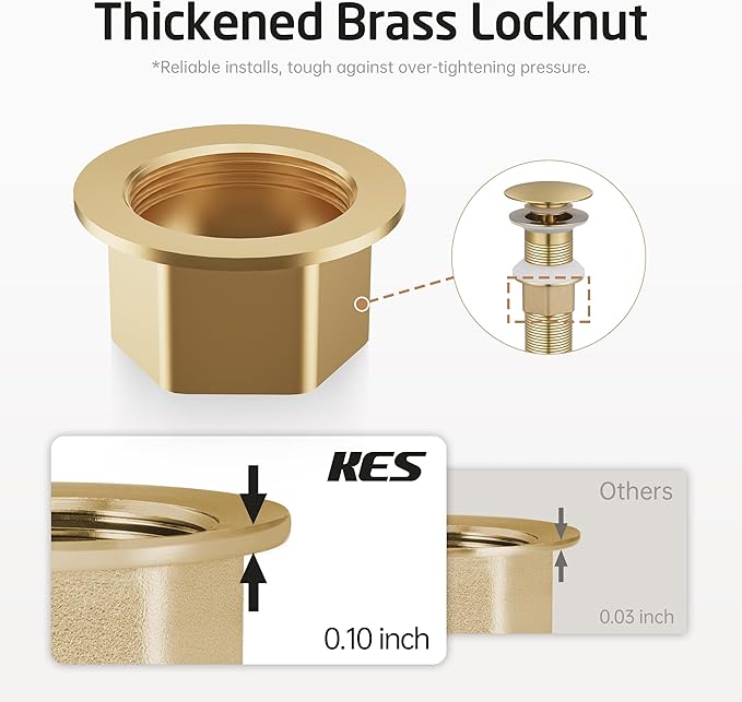 KES Sink Drain without Overflow Anti Clogging Pop Up Drain with Strainer Bathroom Sink Drain Assembly Brushed Gold, S2013D-BZ