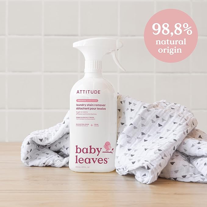 ATTITUDE Baby Laundry Stain Remover, Plant and Mineral-Based Ingredients, Vegan and Cruelty-free Household Products, Unscented, 27.1 Fl Oz