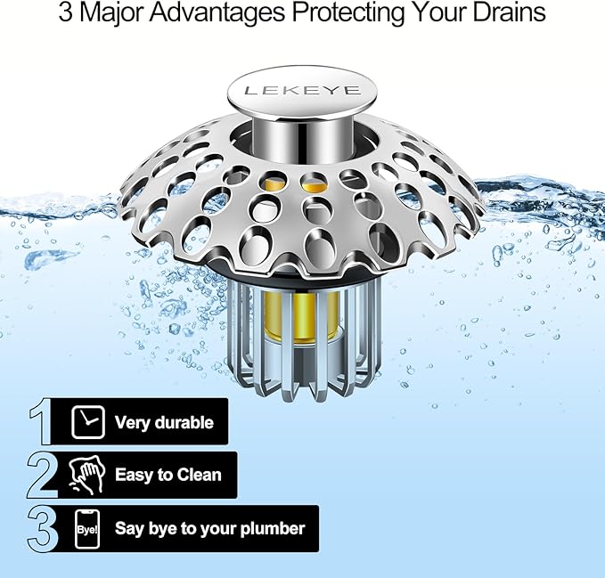 LEKEYE Bathroom Sink Stopper | Shower Drain Hair Catcher | Pop Up Sink Drain Plug | Bathroom Sink Drain Strainer for 1-1/8"to 1-3/8" to 1-1/2" Drain Holes