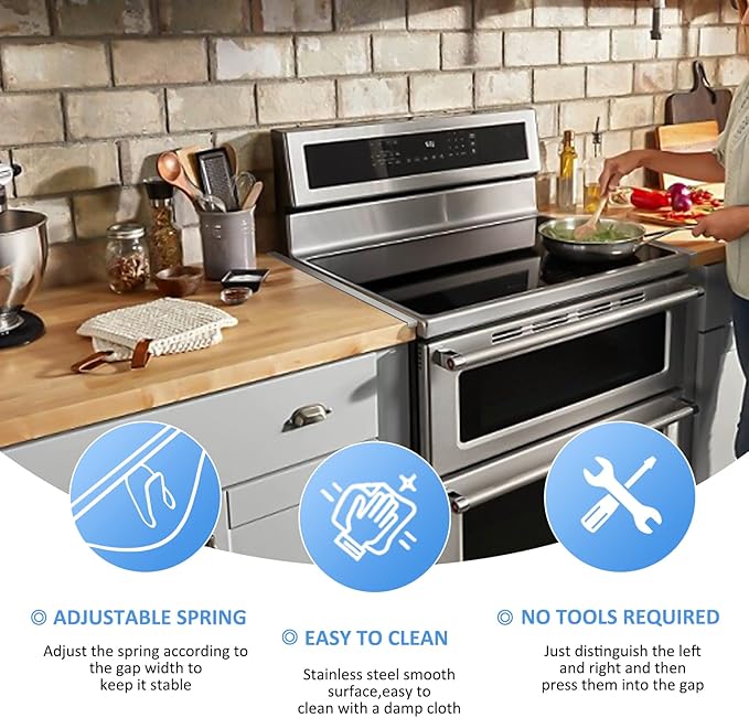 Tonhui Stainless Steel Stove Gap Covers, Kitchen Stove Counter Gap Filler, Range Trim Kit Stove Guard Counter Gap Cover Length 23.4" Heat Resistant for Years of Use - 2 PCS (Left and Right)