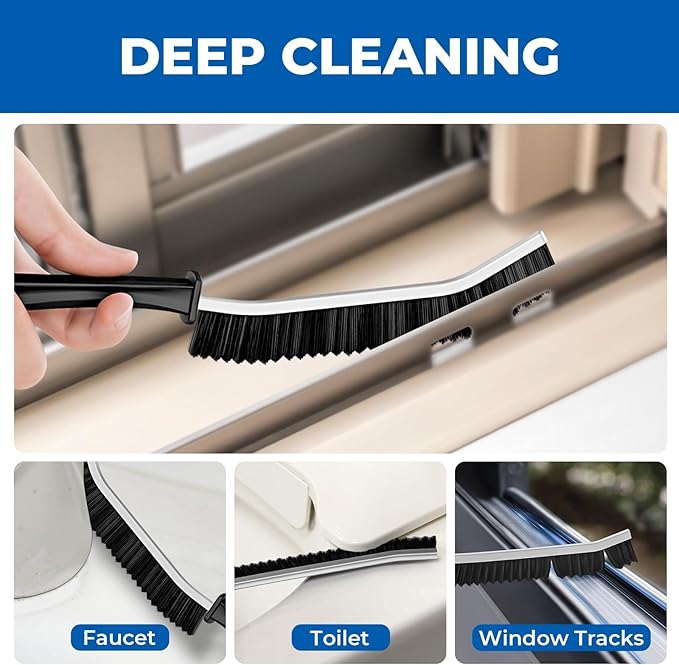Crevice Cleaning Brushes, Serrated Cleaner Scrub Brush Tool for Hard to Reach Tight Space, Home Essentials, Cleaning Supplies for Shower, Bathroom, Kitchen, Toilet, Window (6, Black)