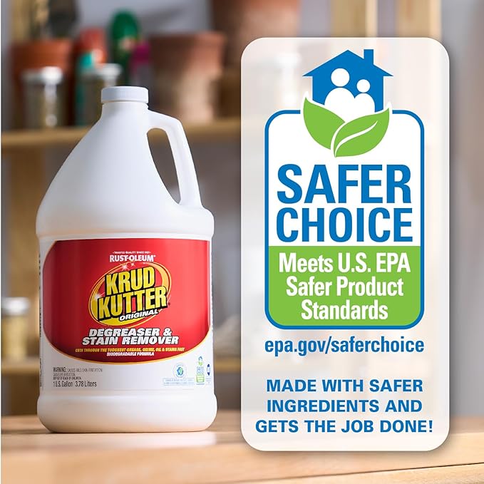 Krud Kutter Original Concentrated Cleaner Degreaser, 1 Gallon, Heavy Duty Multi Surface Cleaner for Grease, Oil and Tough Stains, Dilutable for Kitchen, Garage, Floors and Outdoor Use