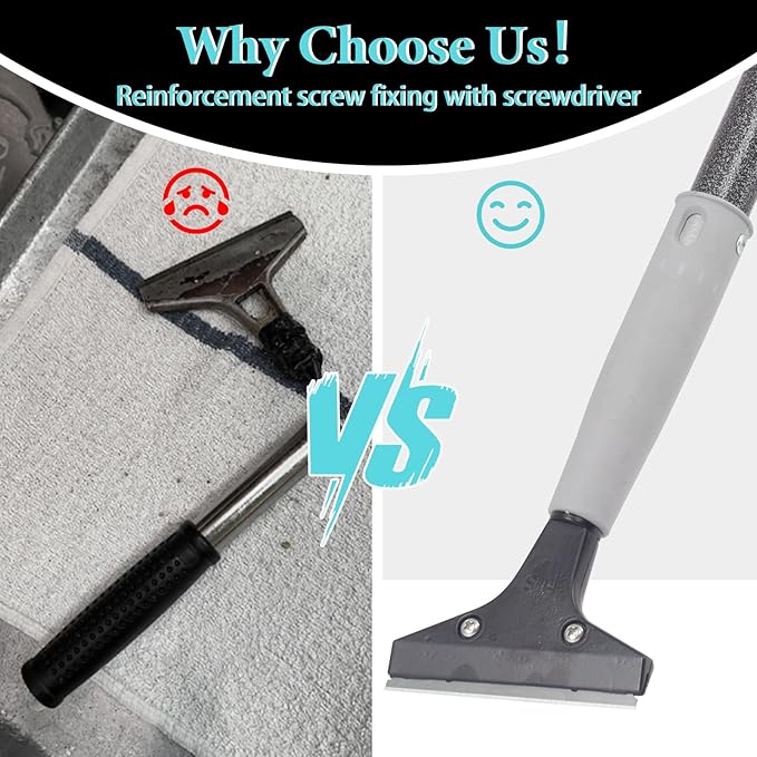 4"Razor Blade Floor Scraper with Long Handle,61in Adjustable Floor Scraper Heavy Duty with 10PCS Extra Metal Blades Paint Scraper for Cleaning Stickers Gum Glass Wall Tile (Black 61in)