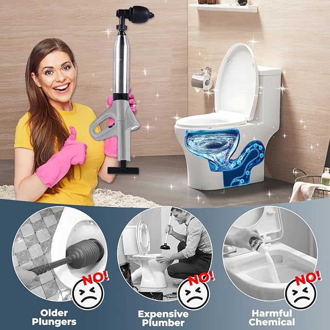 Unclog Toilet Plunger - Drain Clog Remover, High-Pressure Air pump plunger, Drain Blaster with Real-Time Barometer Drain Snake Sink Plunger Plumbing Tools, Toilet unclogger, Plungers for Bathroom