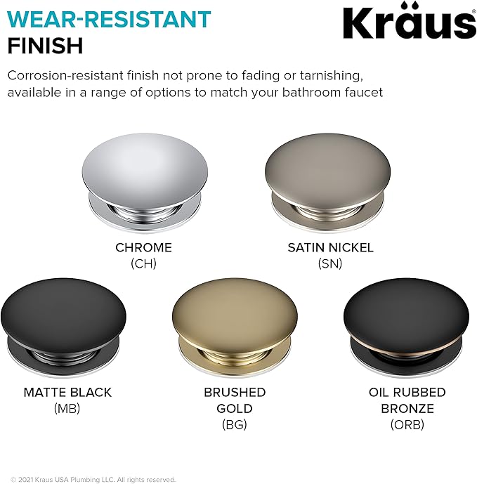 KRAUS Bathroom Sink Pop-Up Drain Assembly in Oil Rubbed Bronze for Vessel Sinks and Sinks without Overflow, with Extended Thread for Thicker Countertops,PU-L10ORB