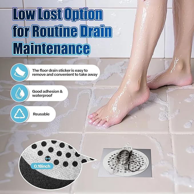 38 PCS Disposable Shower Drain Hair Catcher, Mesh Drain Covers Stickers, Peel & Stick Drain Strainers to Stop Clogs, Strong Adhesive Mesh Stickers for Bathtub, Bathroom, Kitchen Sink, Easy Peel Remove