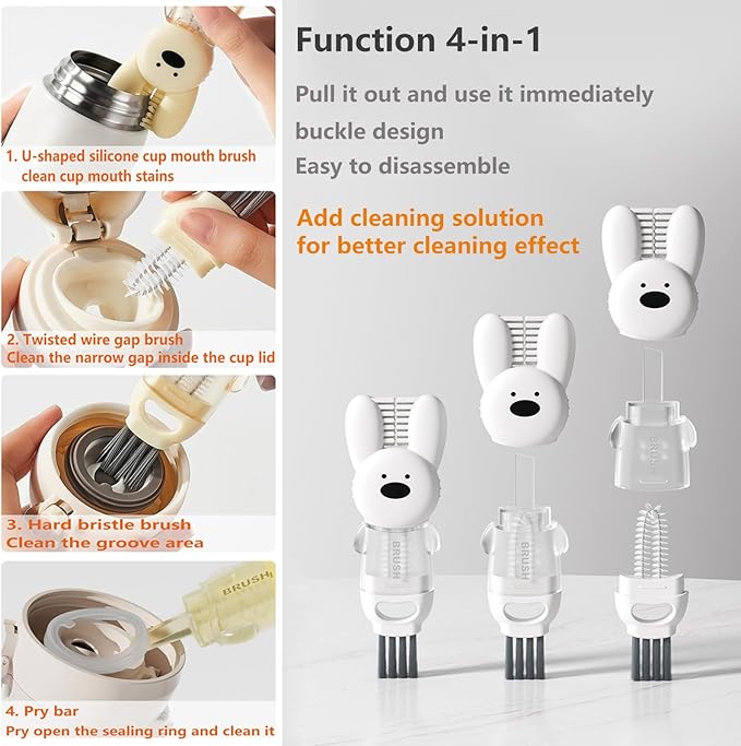 3 PCS 4 in 1 Cup lid Cleaning Brush, Cup Cleaner Brush，Multifunctional Bottle Brush, Crevice Cleaning Brush, Kitchen Crevice Cleaning