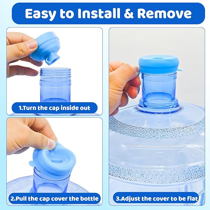 Myvision Reusable 3-5 Gallon Water Jug Caps, Secure Cap for Water Dispenser,No Spill Silicone Replacement Cap,Suitable for bottle mouths with diameters ranging from 1.89 to 2.16 inches (5)
