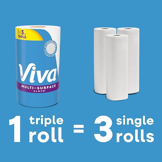 Viva Multi-Surface Cloth Paper Towels, Choose-A-Sheet Size, 12 Triple Rolls, 165 Sheets per Roll (Packaging May Vary)