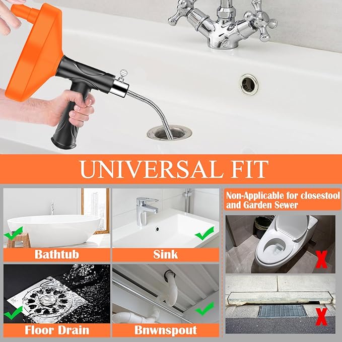 Drain Snake Auger (33 Feet), Plumbing Snake Drain Hair Clog Removal Tool, Heavy Duty Sink Unclogger Drain Cleaner Tool for Bathroom Kitchen Tub Shower with Gloves