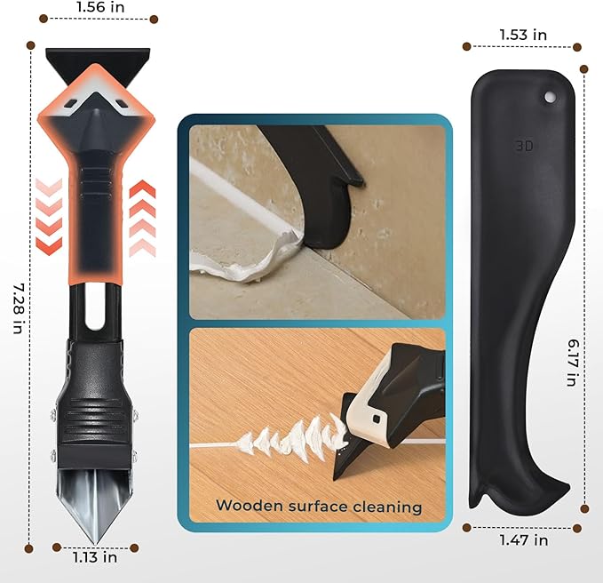 Caulking Tool 3 in 1 Silicone Caulking Grout Removal Sealant Finishing Tool Glass Glue Angle Scraper with Grout Scraper for Kitchen Bathroom Floor, Wall Surface,Window,Sink Joint,Frames Seal