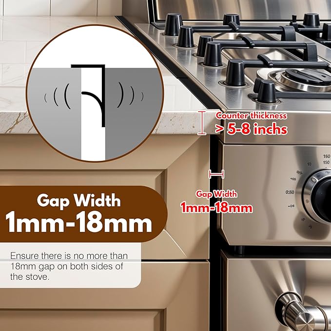 RECAPS Stainless Steel Extendable Stove Gap Covers Fliter 13.8"to 27.5"In, Stove Side Gap Covers for Kitchen, Heat Resistant Oven Crack Guard for Counter (2 Packs，Black）