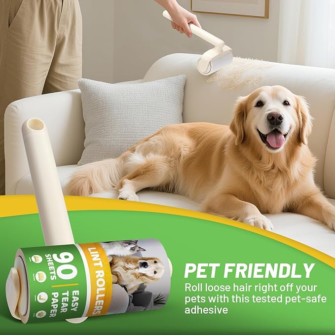 Lint Roller 2-in-1 Rotatable Handle Pet Hair Remover for Laundry Dog Hair, Cat Hair, Animal Fur, Fuzz Extra Sticky Roller for Couch, Clothes, Furniture and Carpet (10 Pack)
