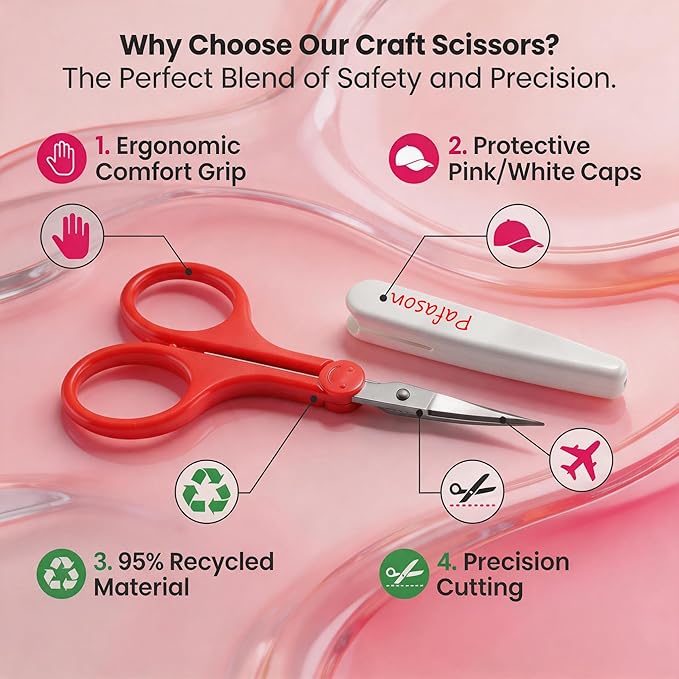 PAFASON Small Craft Scissors Set Straight Precision Fine Tip All Purpose for Scrapbooking Quilting Sewing Knitting Embroidery Cross Stitch Crochet Thread Yarn Paper Fabric Detail Cutting, Safety Case