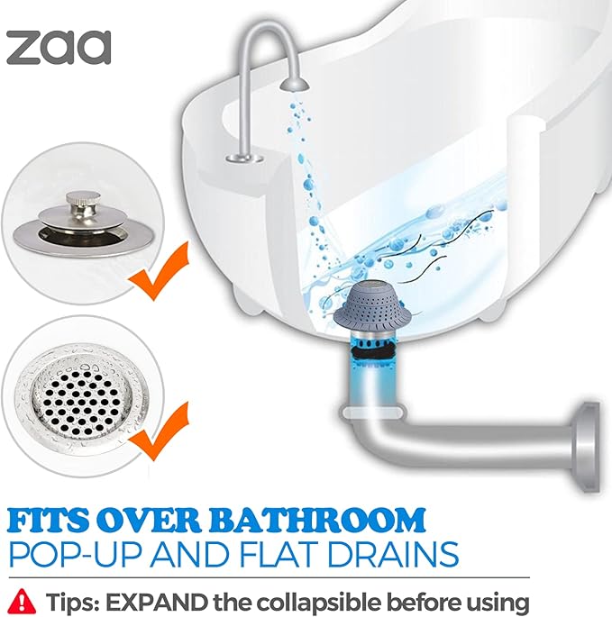 zaa Bathtub Drain Hair Catcher, Premium Silicone Shower Hair Catcher, 1Pack Hair Stopper for Pop Up & Regular Drains of Shower, Bathtub, Bathroom Sink, Bathroom Fixture Accessories, Light Blue