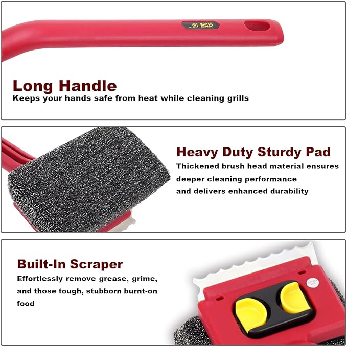 Grill Brush Bristle Free with Scraper,Grill Cleaner Brush with 2 Replacement Heads and Heat Resistant Gloves,Safe Grill Brush for Outdoor Grill,BBQ Grill Brush for Any Grill
