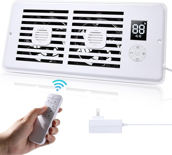 AGPTEK Register Booster Fan for 4 x 12 Register Holes, Quiet Air Vent Fans with 10-Speed, Intelligent Thermostat & Remote Control, Heating Cooling AC Vent Fan for Room Wall Floor Ceiling
