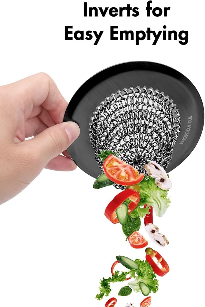 Sink Drain Strainer, Reversible Mesh Sink Strainer with 304 Stainless Steel, Wokdada Revolutionary Anti-Rust Kitchen Sink Drain Strainer for Garbage Disposal Food Catcher (Black)