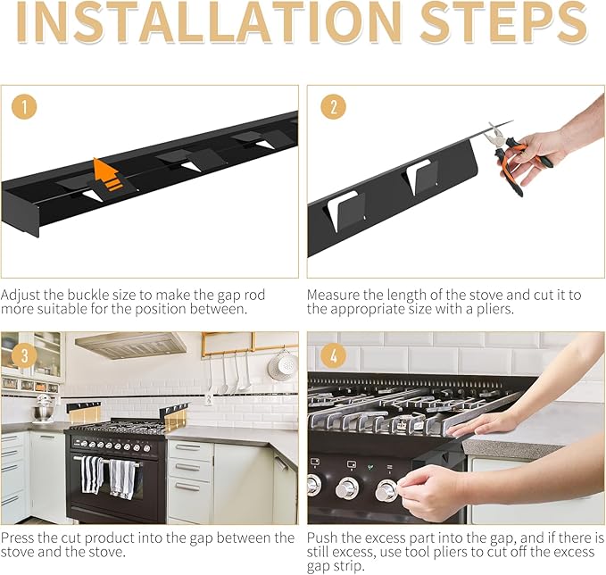 Stove Gap Covers 316 Stainless Steel,Stove Gap Filler,Heat-Resistant Oven Side Gap Filler,Between Stove and Counter Slide In Range Trim Kit for Kitchen,2 Pack (23.6"-26" Shiny Black)