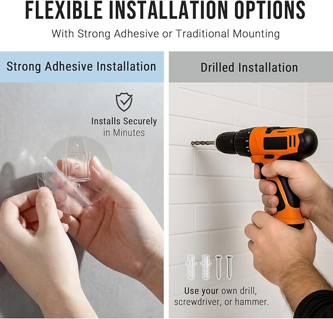 G-Promise All Metal Handheld Shower Head Holder, Adjustable Wall Mount Shower Wand Bracket, Strong Adhesive Disc Mount or Drill Installation (Round, Brushed Nickel)