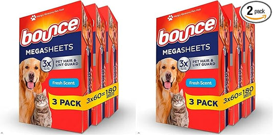 Bounce Fabric Softener Sheets, Fresh Scent, 180 Count | Pet Hair and Lint Guard | Pack of 2 | 3X Pet Hair Fighters