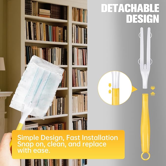 8PCS Replacement Dust Handles Stick Only Compatible with Swiffer Duster Handle Extendable Detachable Wand for Cleaning Car Blinds Furniture Electronics (8, Yellow & White)