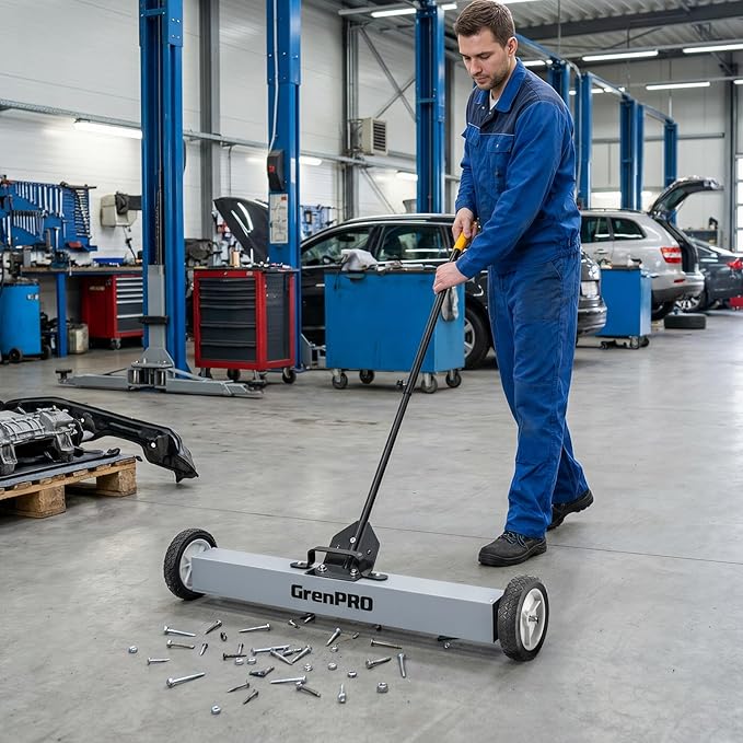 GRENPRO Magnetic Sweeper Rolling 36 Inch, 55-Pound Lawn Magnet for Nails, Magnet Sweeper with Wheels, Floor Push Sweeper with Telescoping Handle, Pick-up Nails Screws Workshop Garage ASIN B0FW4KD65Q