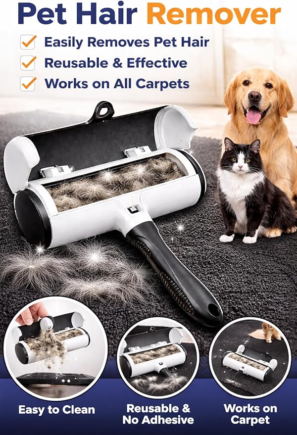 Pet Hair Remover, Reusable Lint Roller for Pet Hair, Cat Hair Remover, Fur Remover Roller, Dog Hair Remover, Pet Lint Roller, Cat Fur Removal from Furniture, Carpets, Couch, Sofa, Bedding & Clothes