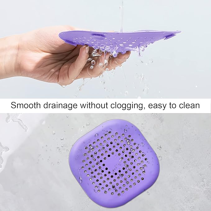 2 Pieces Shower Drain Hair Catcher Bathtub Stopper Home Drain Protectors Drain Cover with Sucker Water Trap Sink Cover for Bathroom Bathtub and Kitchen (Purple, Purple)