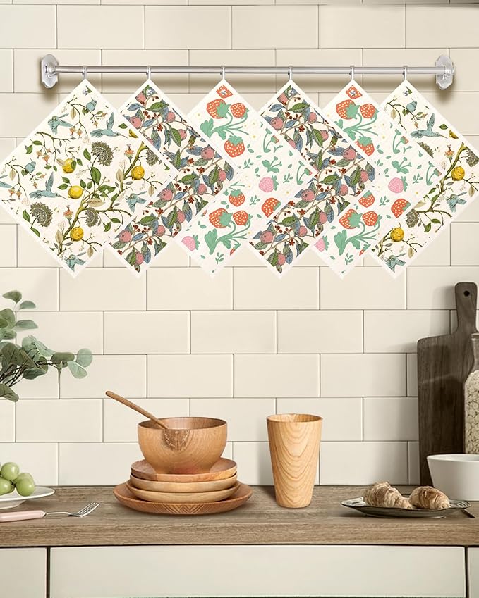 Miss Adola Kitchen Swedish Dishcloths with Hooks - 6 Pack Reusable Dish Cloths for Washing Dishes Fast Drying Cute Fun Swedish Dish Towels Washable Cleaning Sponge, Trees Fruits